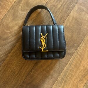 Saint Laurent Black Quilted Leather Gold Handle Bag with Gold Logo